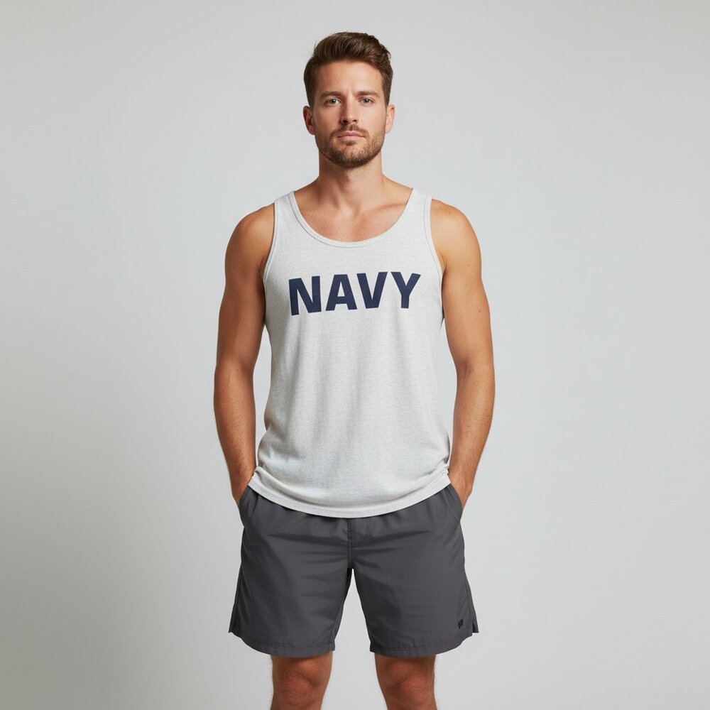 Vintage NAVY Tank Top Mens XL‎ Gray USA Made Distressed Military Gym Shirt
